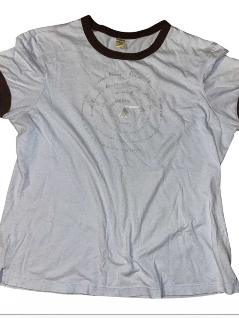 Kavio! Women’s XL Ringer Hershey Kiss Graphic Print T-Shirt Crew Neck